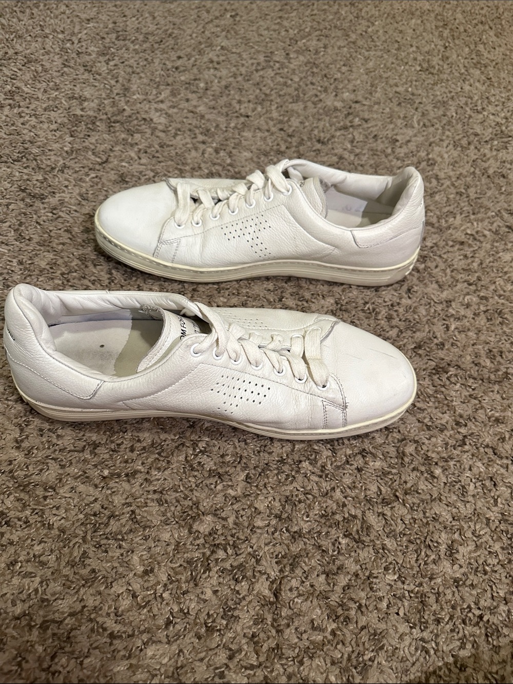 Tom Ford White Leather Men's Sneakers - Classic Low-Top Size 11 1/2